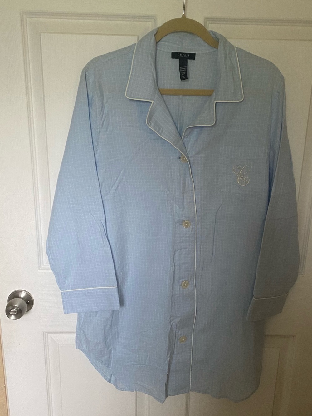 Chaps Light Blue Checked Button-Front Sleep Shirt